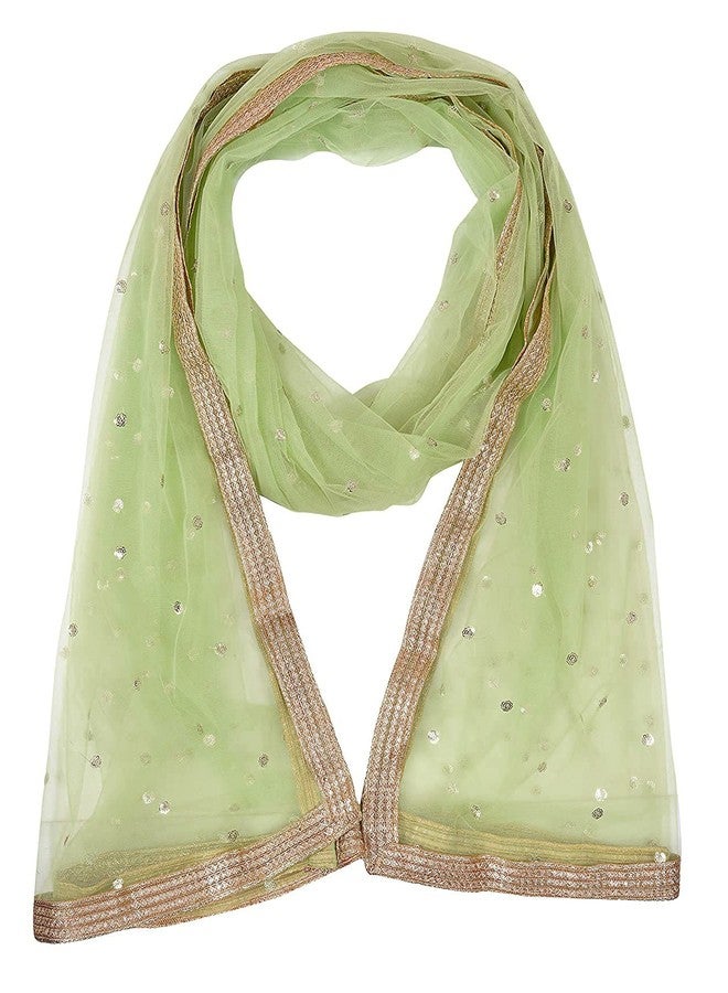 themilestocks Woman's Embellished Net Dupatta Scarf Shawl Wrap Soft Indian Bridal Wedding (Sage), 87 X 44 Inch - Image 3